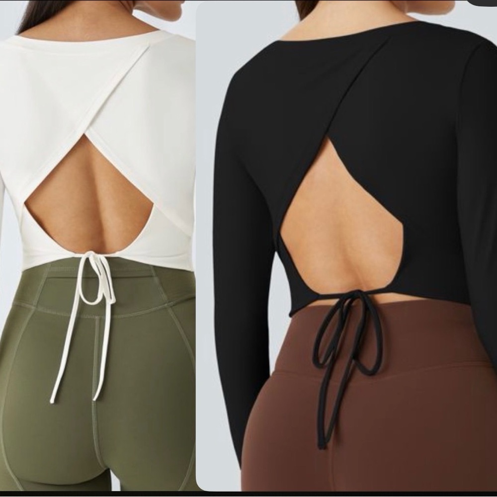 PAIR of HALARA Long Sleeve Cut Out Tie Back Cropped Barre Ballet Sports Top